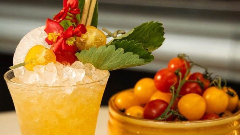 close-up of tomato cocktail with crushed ice