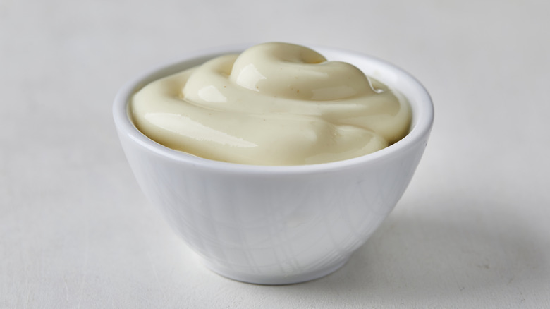 mayonnaise in a white bowl