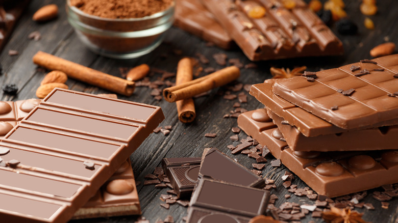 milk and dark baker's chocolate in piles