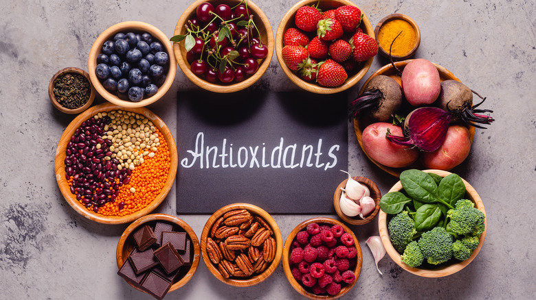 Bowls of antioxidant foods