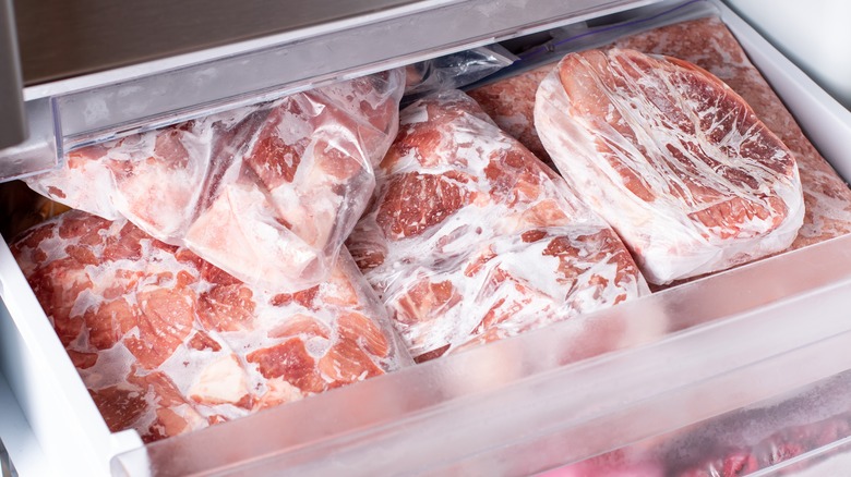 Close up of frozen meat