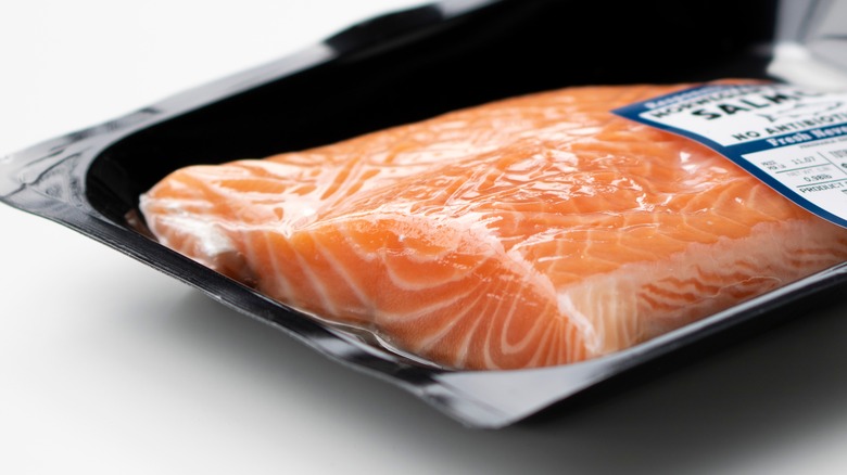 Farmed salmon in package