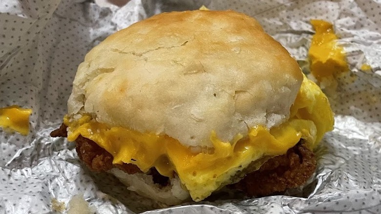 A chicken, egg, and cheese biscuit from Chick-fil-A