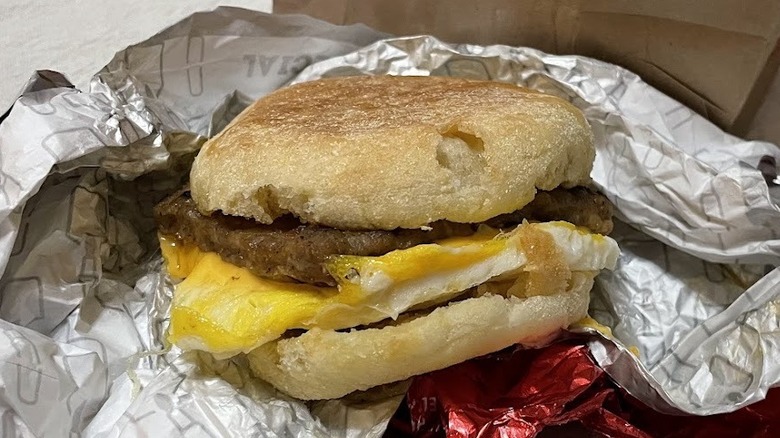 A sausage, egg, and cheese sandwich from Wendy's