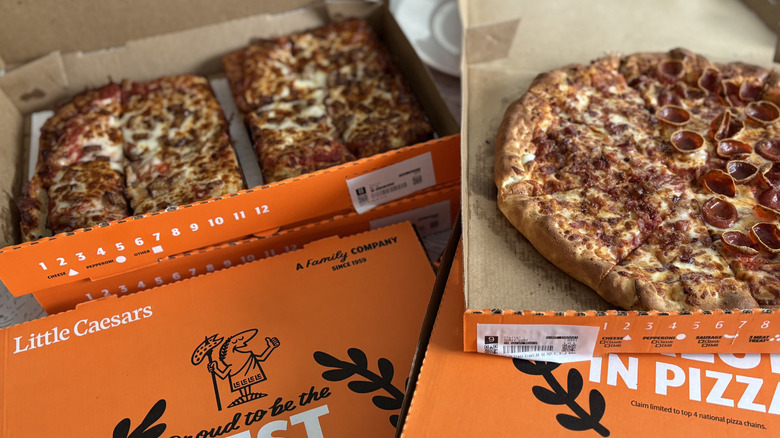 Little Caesars pizzas in boxes