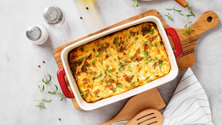 Spaghetti casserole in baking dish