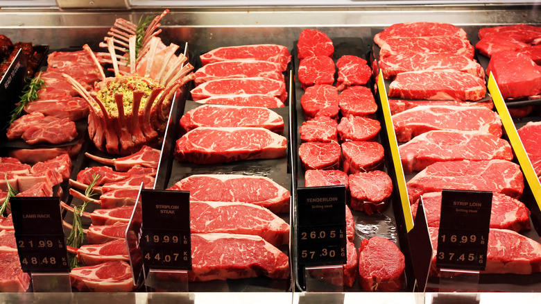 Various steaks on display
