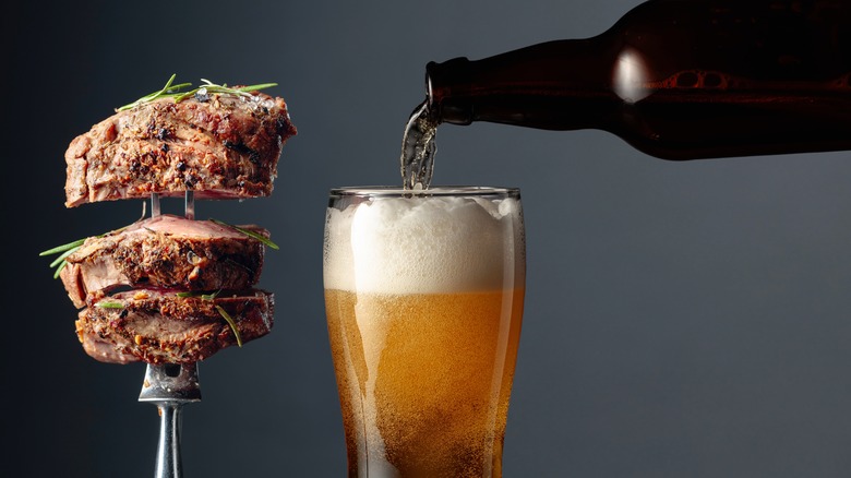 Ribeye steak and a beer