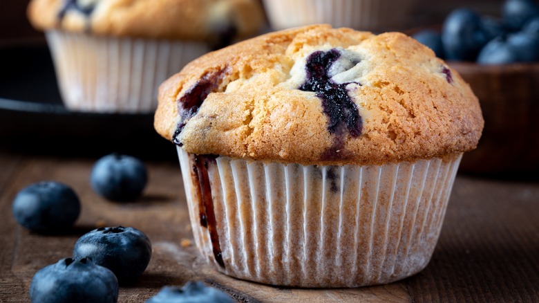 Fresh baked blueberry muffins with blueberries