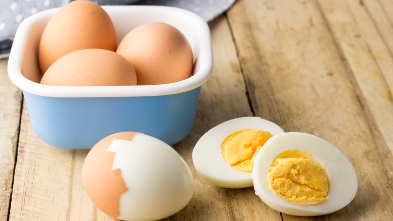 hard-boiled eggs on table