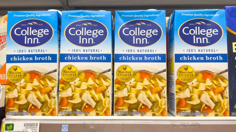 chicken broth boxes on shelf