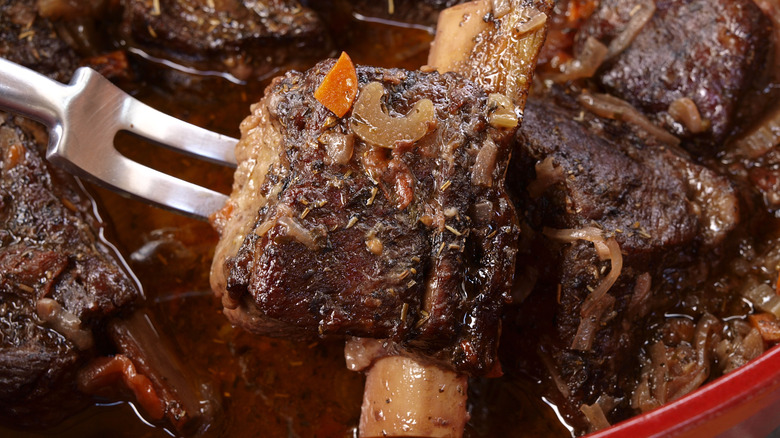 Close up of short rib in pan