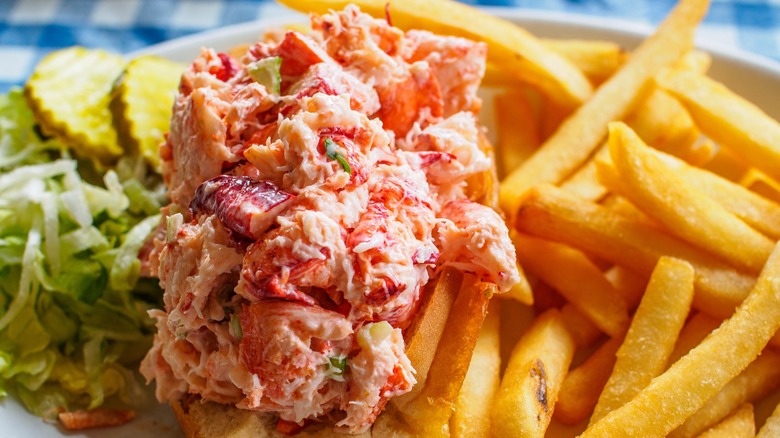 lobster salad atop fries