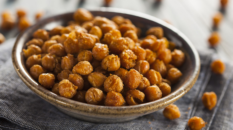 Roasted and seasoned chickpeas in a bowl