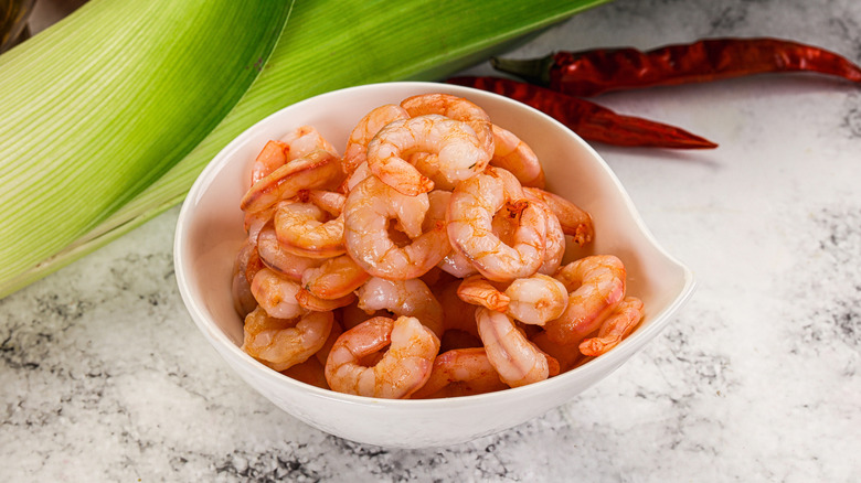 Tiny fried shrimp in a bowl