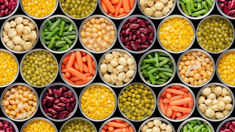 overhead view of open vegetable cans