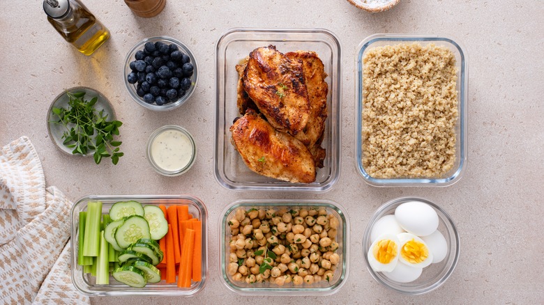 Chicken and produce in meal prep containers