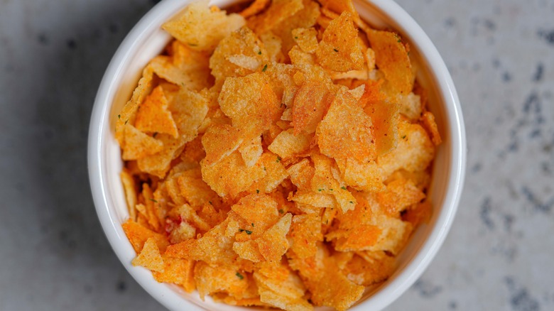 Bowl of crushed potato chips