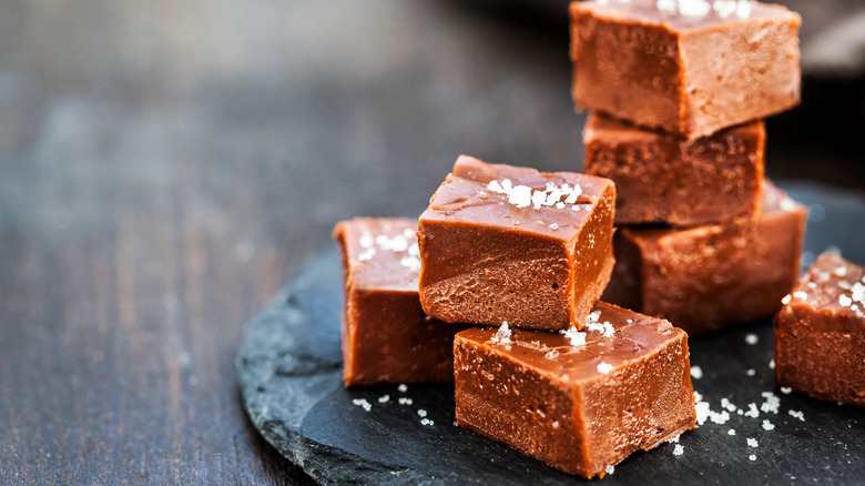 Plate of fudge with sea salt