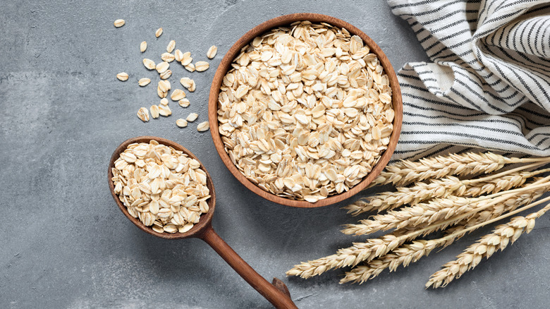 rolled oats in a wooden bowl