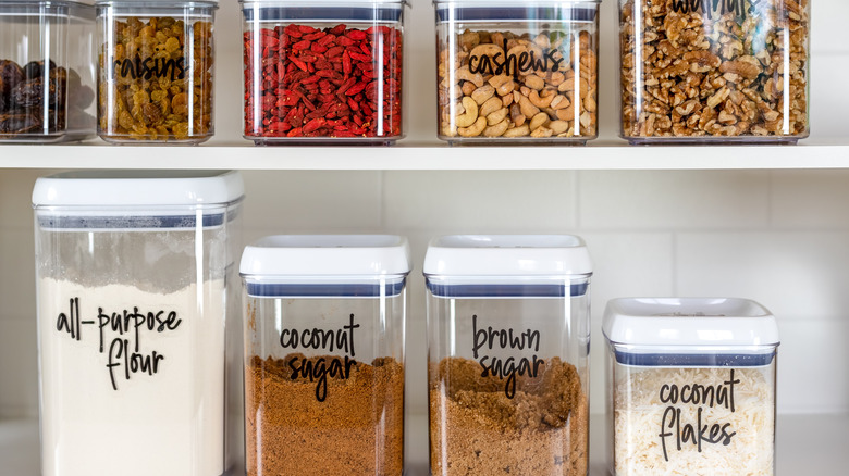 Pantry staples in plastic tubs