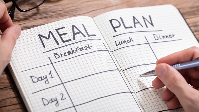 Person writing meal plan 