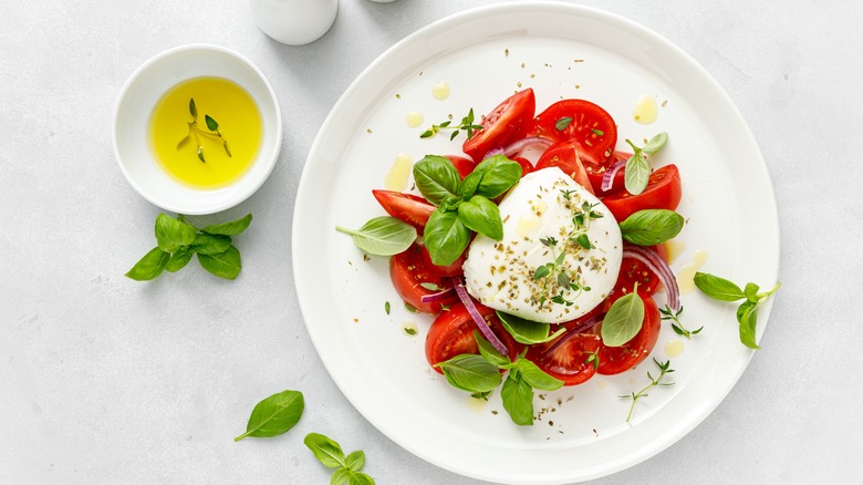 tomatoes with basil and mozzarella