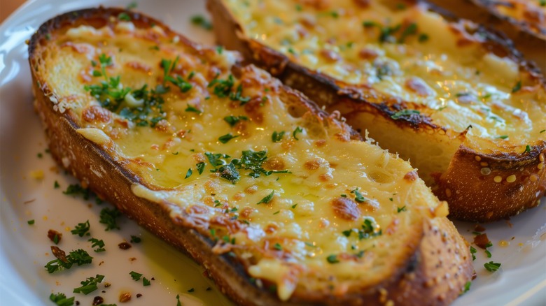 Garlic bread with cheese and herbs