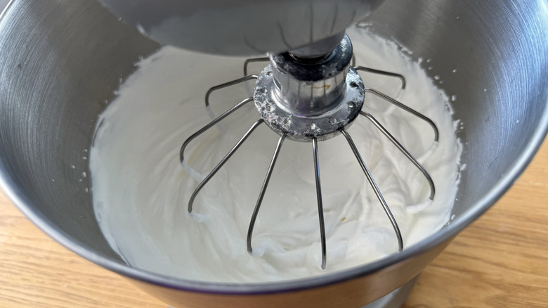 whipped cream in a stand mixer bowl