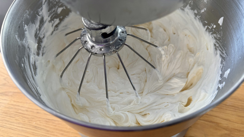 whipped cream in a stand mixer bowl