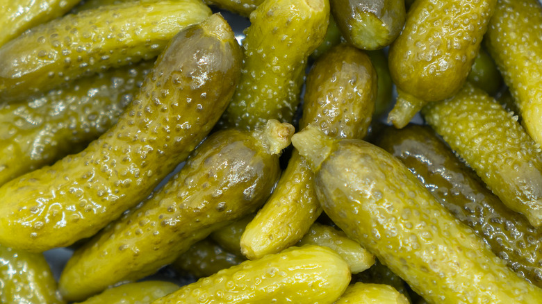 Cornichon pickles up close