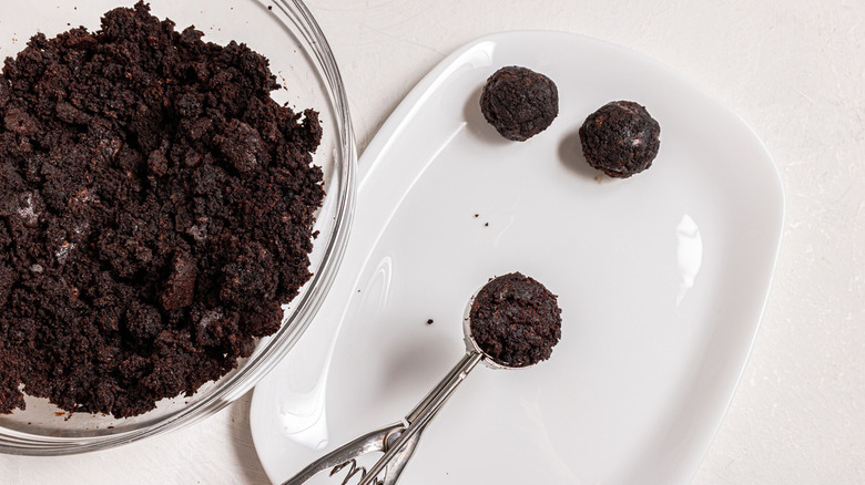 cookie scooper shaping brownie crumbs