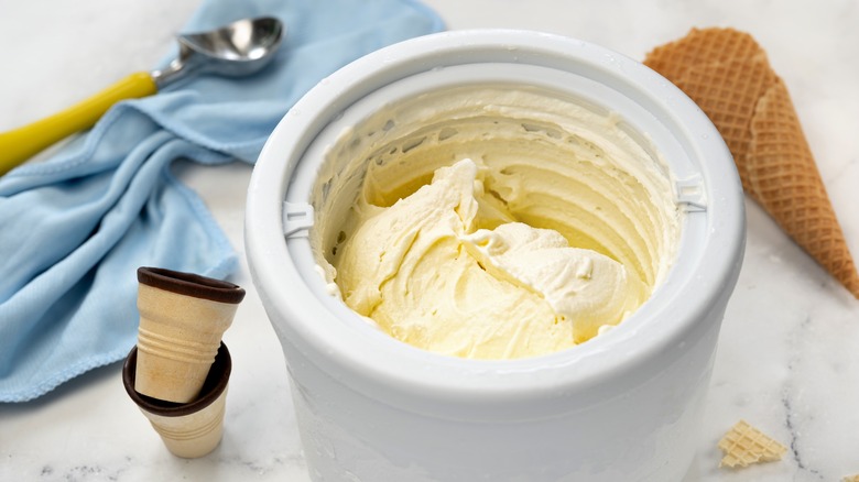 Ice cream in freezer bowl