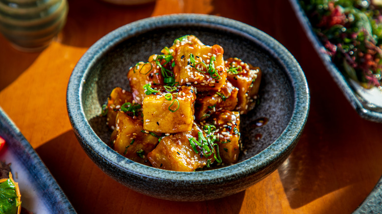 Crispy tofu in a bowl