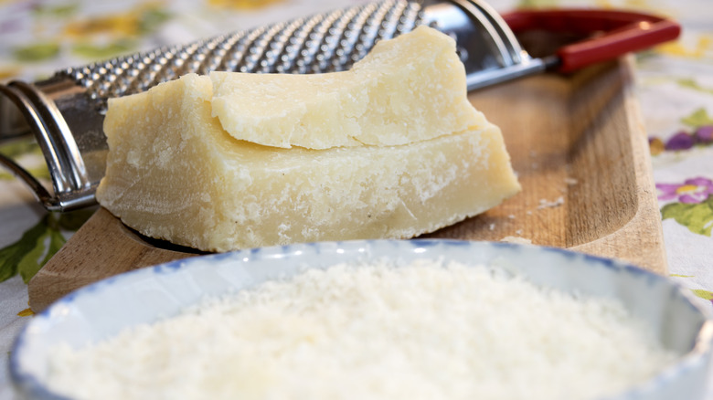 bowl of grated parmesan and rind