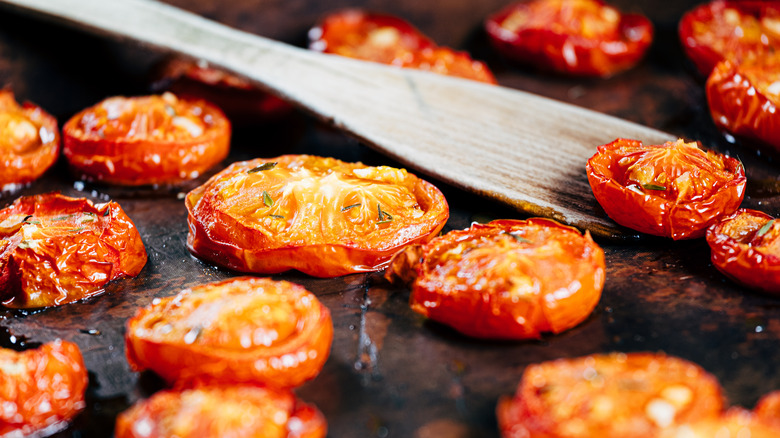 Tomato slices on a grill