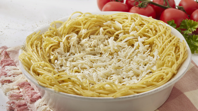 plain spaghetti with cheese on top 