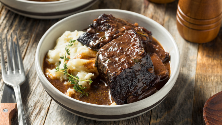 Homemade braised short ribs with mashed potatoes