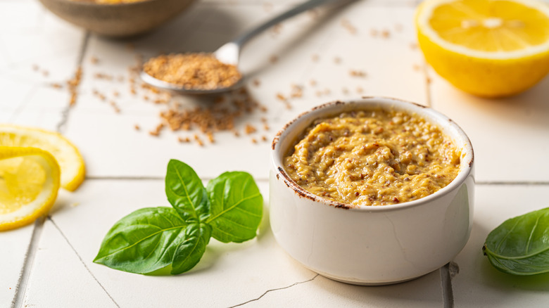 Dish of Dijon mustard