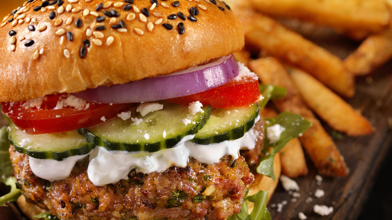 Burger with feta spread