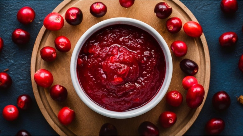 Homemade cranberry sauce in a bowl