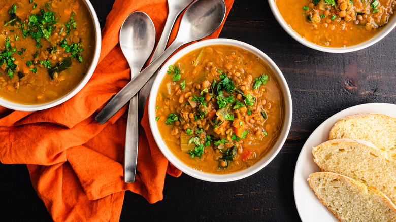 3 bowls of lentil soup
