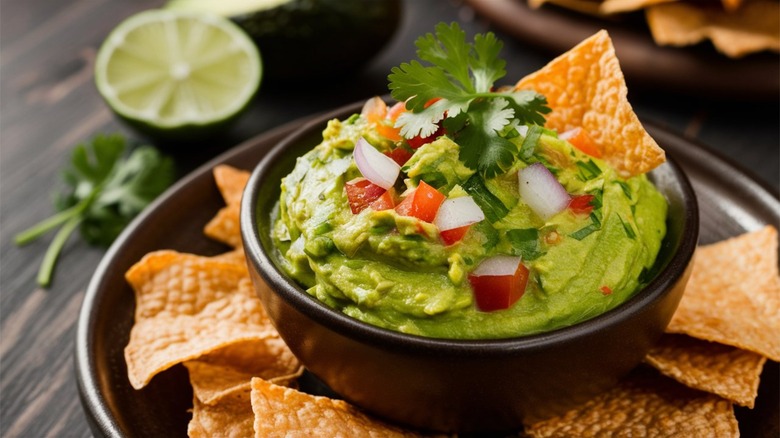 Guacamole in black bowl