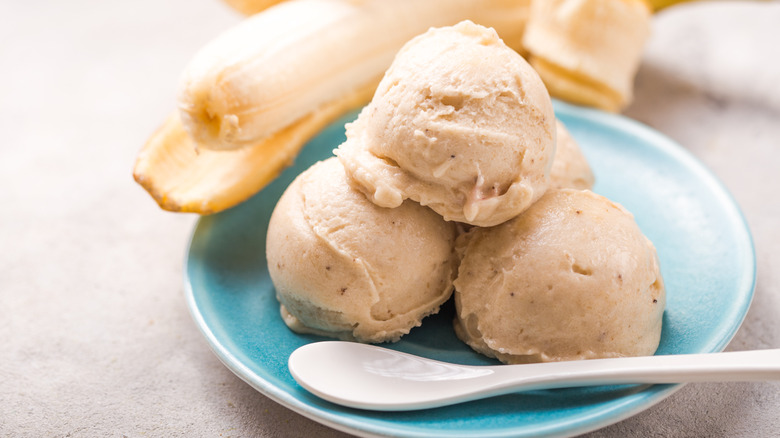 Scoops of frozen banana ice cream