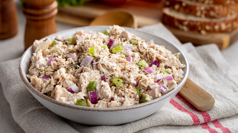 Tuna salad in a large bowl