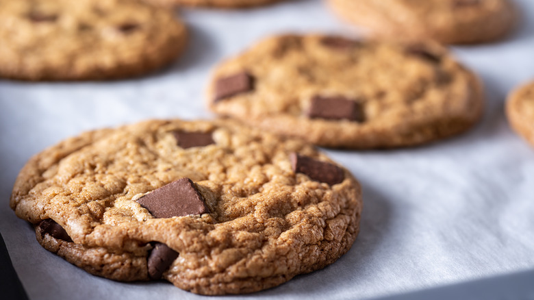 Chocolate chip cookies on sheet