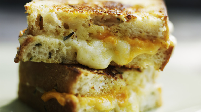 Close up of stacked grilled cheese