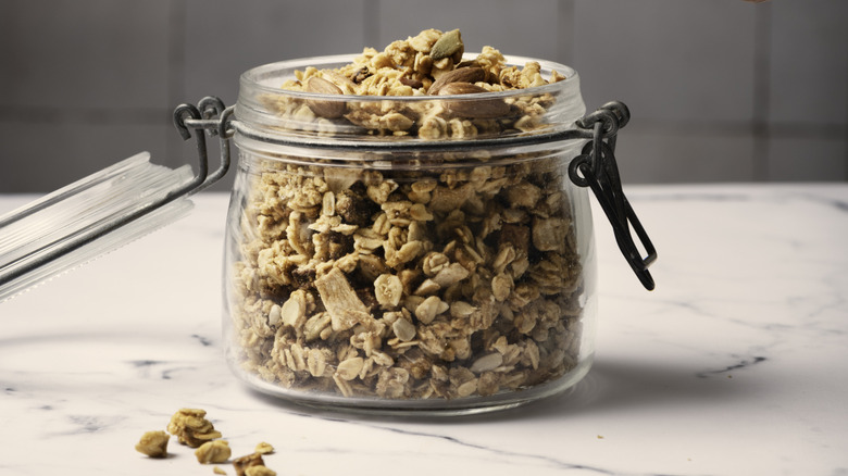 open jar of granola