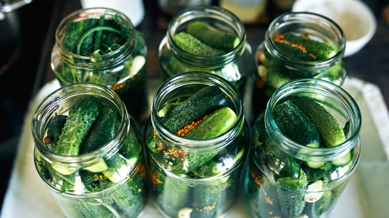 Assortment of jarred pickles