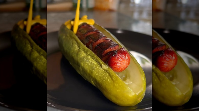 hot dog with pickle bun